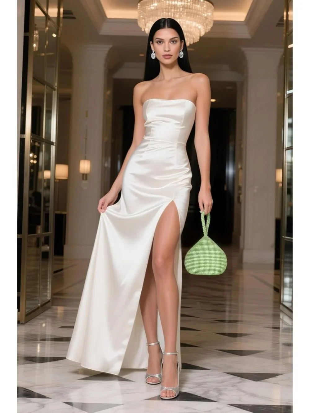 👜Women's Green Beaded Triangle Evening Clutch Wristlet Purses Wedding Bag